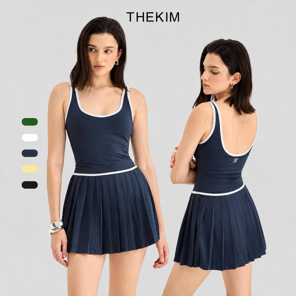 THEKIM lined pleated dress Navy - studio
